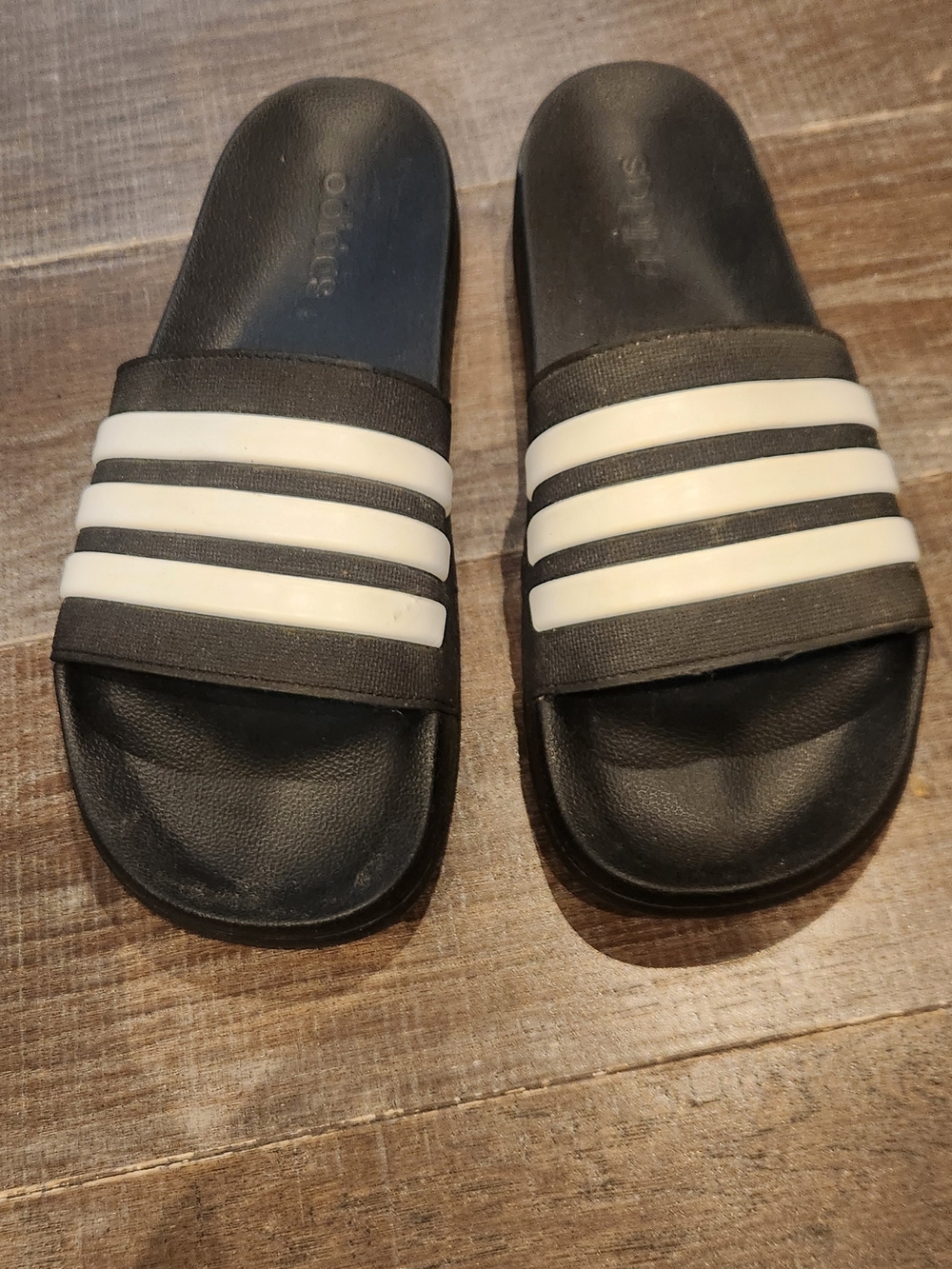 Adidas Black Slide Sandals with White Stripes - Men Size 13